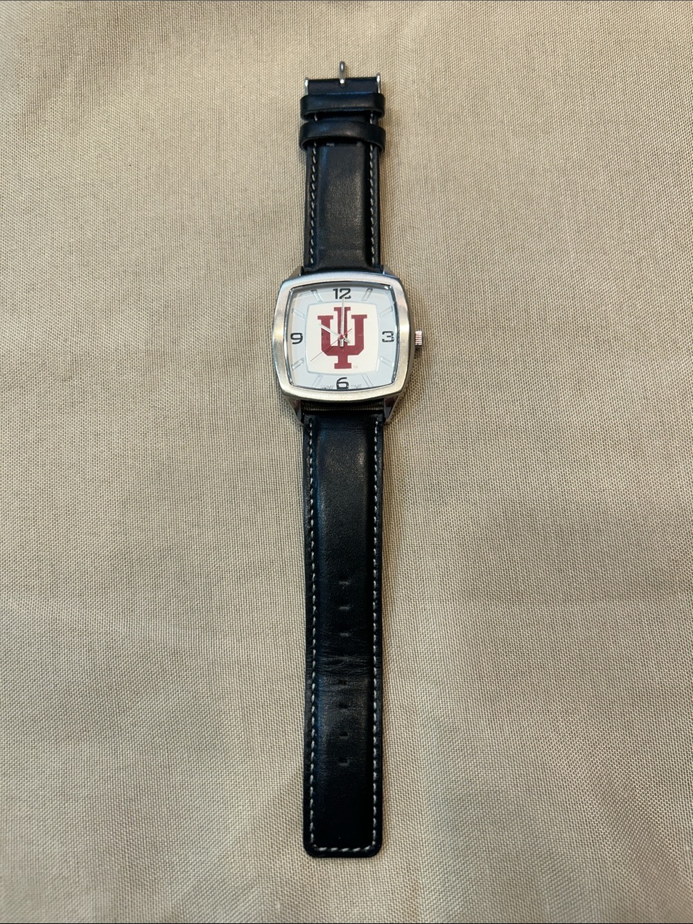 Game Time Black Leather Strap Watch with Red IU Logo